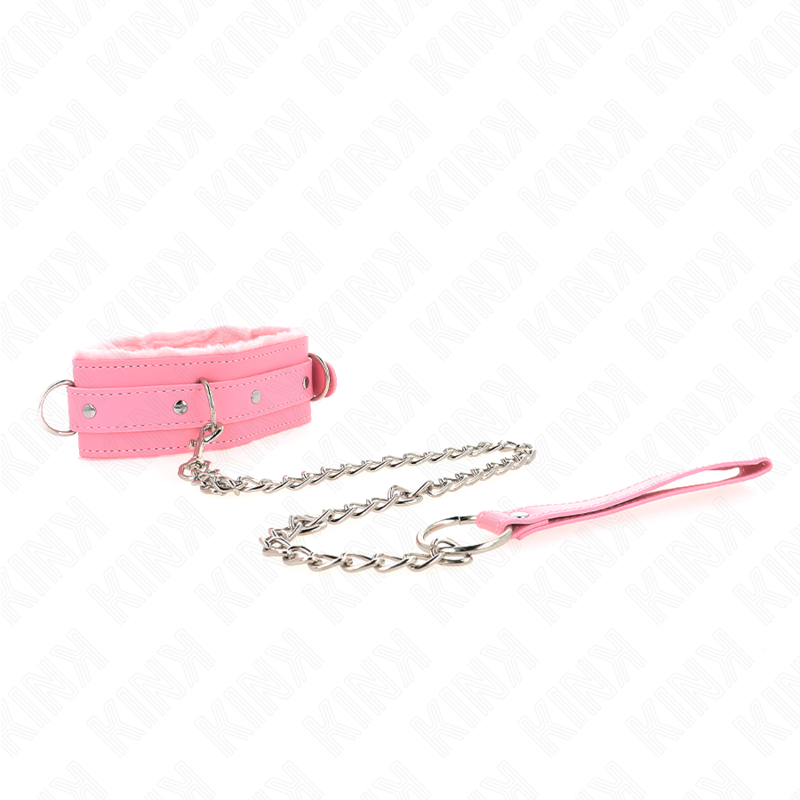 KINK - COLLARE CON GUINZAGLIO 65 CM CON RESTRIZIONI ROSA 36-42 CM X 5,5 CM - KINK COLLAR & GAG | Lingerie Harness Boutique