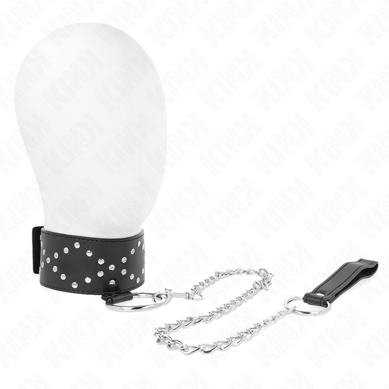 KINK - COLLANA 65 CM CON GUINZAGLIO CON BORCHIE ARGENTO MODELLO 3 REGOLABILE 36-43 CM X 5 CM - KINK COLLAR & GAG | Lingerie Harness Boutique
