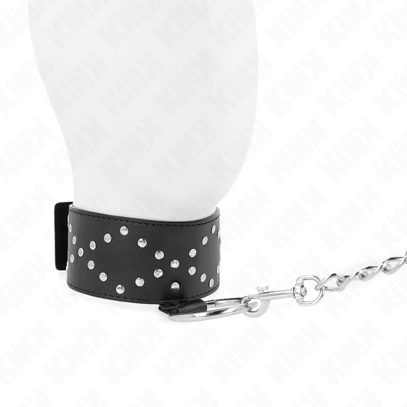 KINK - COLLANA 65 CM CON GUINZAGLIO CON BORCHIE ARGENTO MODELLO 3 REGOLABILE 36-43 CM X 5 CM - KINK COLLAR & GAG | Lingerie Harness Boutique