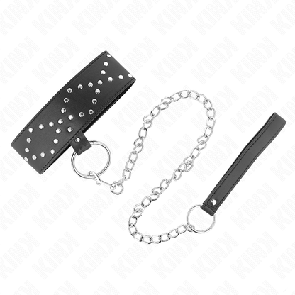 KINK - COLLANA 65 CM CON GUINZAGLIO CON BORCHIE ARGENTO MODELLO 3 REGOLABILE 36-43 CM X 5 CM - KINK COLLAR & GAG | Lingerie Harness Boutique