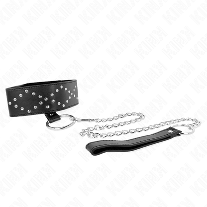 KINK - COLLANA 65 CM CON GUINZAGLIO CON BORCHIE ARGENTO MODELLO 3 REGOLABILE 36-43 CM X 5 CM - KINK COLLAR & GAG | Lingerie Harness Boutique