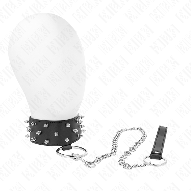 KINK - COLLANA CON GUINZAGLIO 65 CM CON BORCHIE IN ARGENTO MODELLO 5 REGOLABILE 36-43 CM X 5 CM - KINK COLLAR & GAG | Lingerie Harness Boutique