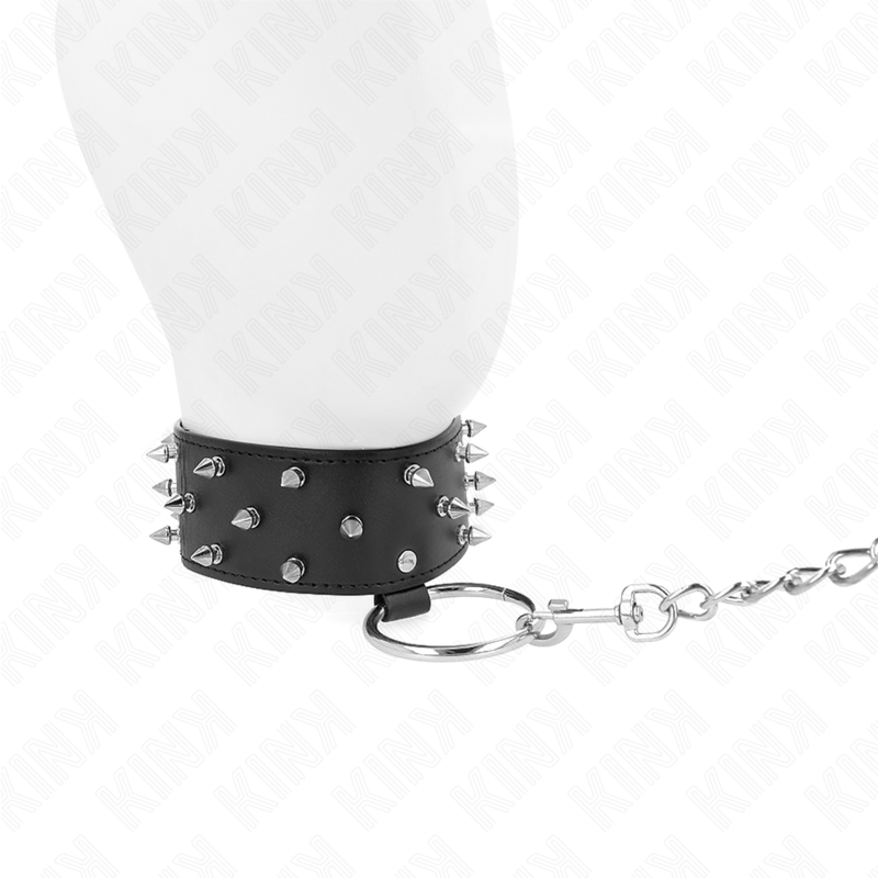 KINK - COLLANA CON GUINZAGLIO 65 CM CON BORCHIE IN ARGENTO MODELLO 5 REGOLABILE 36-43 CM X 5 CM - KINK COLLAR & GAG | Lingerie Harness Boutique