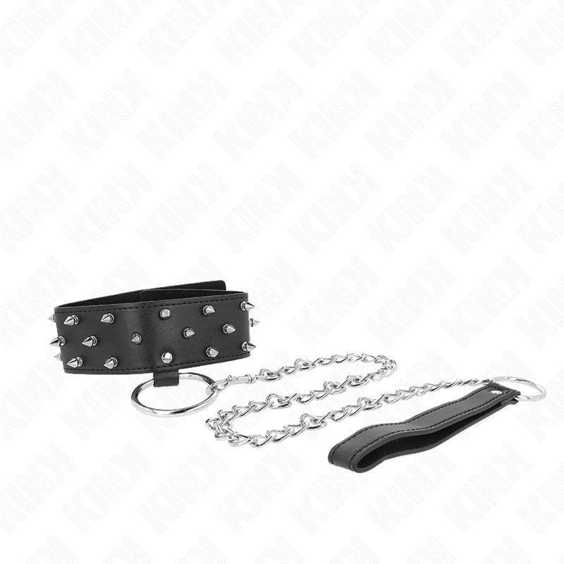 KINK - COLLANA CON GUINZAGLIO 65 CM CON BORCHIE IN ARGENTO MODELLO 5 REGOLABILE 36-43 CM X 5 CM - KINK COLLAR & GAG | Lingerie Harness Boutique