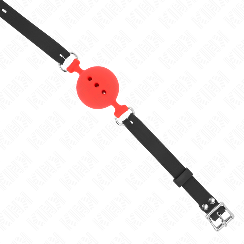 KINK - BAVAGLIO IN SILICONE INTERO 55 x 2 CM CON SFERA DA 5 CM MISURA L ROSSO REGOLABILE 35-51 CM - KINK COLLAR & GAG | Lingerie Harness Boutique