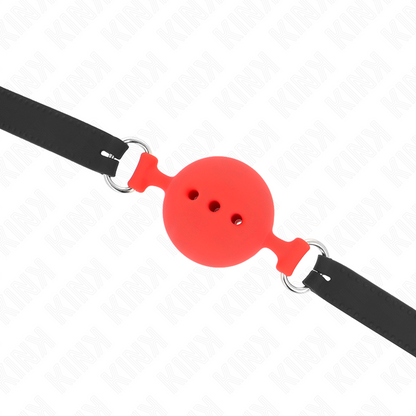 KINK - BAVAGLIO IN SILICONE INTERO 55 x 2 CM CON SFERA DA 5 CM MISURA L ROSSO REGOLABILE 35-51 CM - Lingerie Harness Boutique | Lingerie Harness Boutique