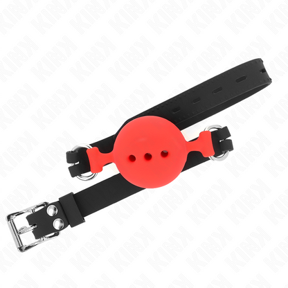 KINK - BAVAGLIO IN SILICONE INTERO 55 x 2 CM CON SFERA DA 5 CM MISURA L ROSSO REGOLABILE 35-51 CM - KINK COLLAR & GAG | Lingerie Harness Boutique
