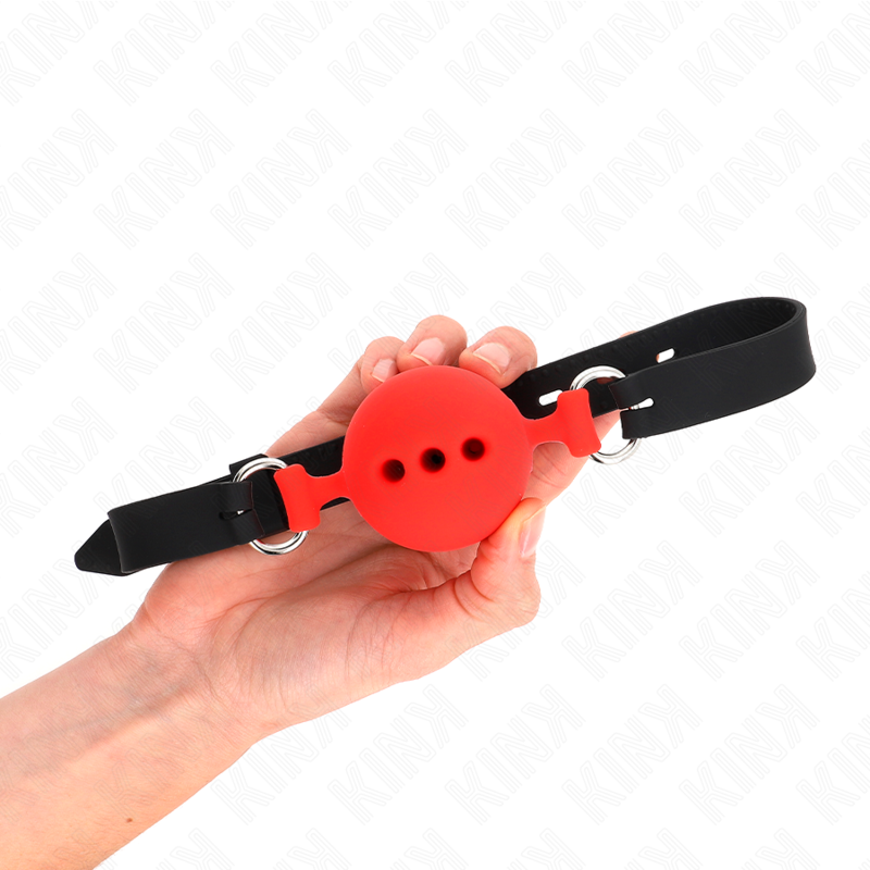 KINK - BAVAGLIO IN SILICONE INTERO 55 x 2 CM CON SFERA DA 5 CM MISURA L ROSSO REGOLABILE 35-51 CM - KINK COLLAR & GAG | Lingerie Harness Boutique