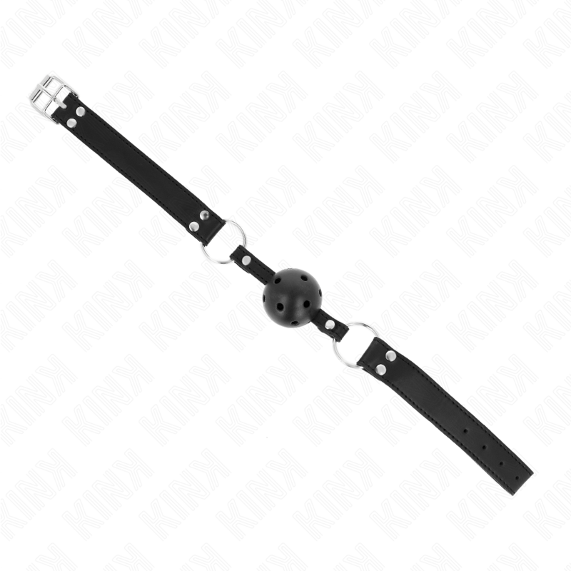 KINK - BAVAGLIO SFERA TRASPIRANTE 4 CM CON DOPPIO RIVETTO MODELLO 1 NERO 62,5 x 2,5 CM REGOLABILE 42-58 CM - KINK COLLAR & GAG | Lingerie Harness Boutique