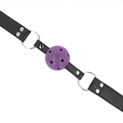 KINK - PALLA TRASPIRANTE BAVAGLIO 4 CM CON DOPPIO RIVETTO VIOLA 62,5 x 2,5 CM REGOLABILE 42-58 CM - KINK COLLAR & GAG | Lingerie Harness Boutique