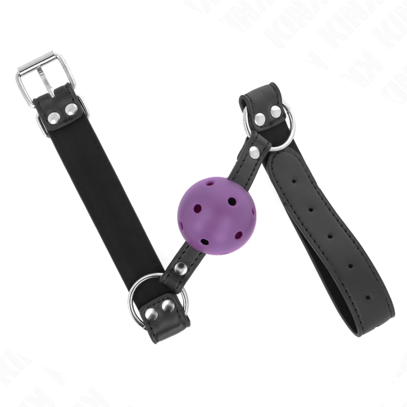 KINK - PALLA TRASPIRANTE BAVAGLIO 4 CM CON DOPPIO RIVETTO VIOLA 62,5 x 2,5 CM REGOLABILE 42-58 CM - KINK COLLAR & GAG | Lingerie Harness Boutique