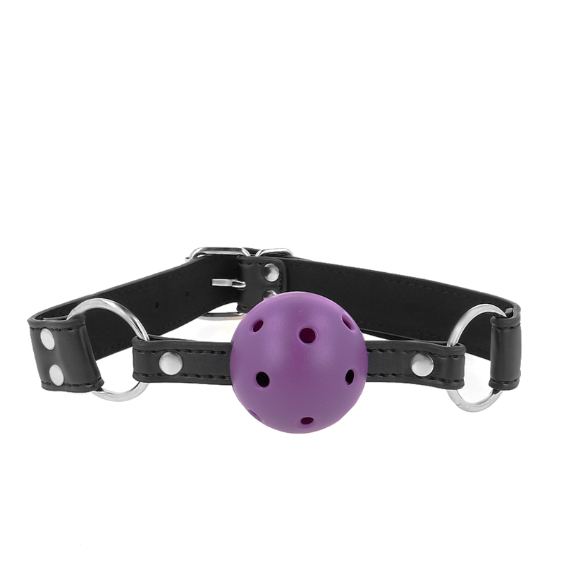 KINK - PALLA TRASPIRANTE BAVAGLIO 4 CM CON DOPPIO RIVETTO VIOLA 62,5 x 2,5 CM REGOLABILE 42-58 CM - KINK COLLAR & GAG | Lingerie Harness Boutique