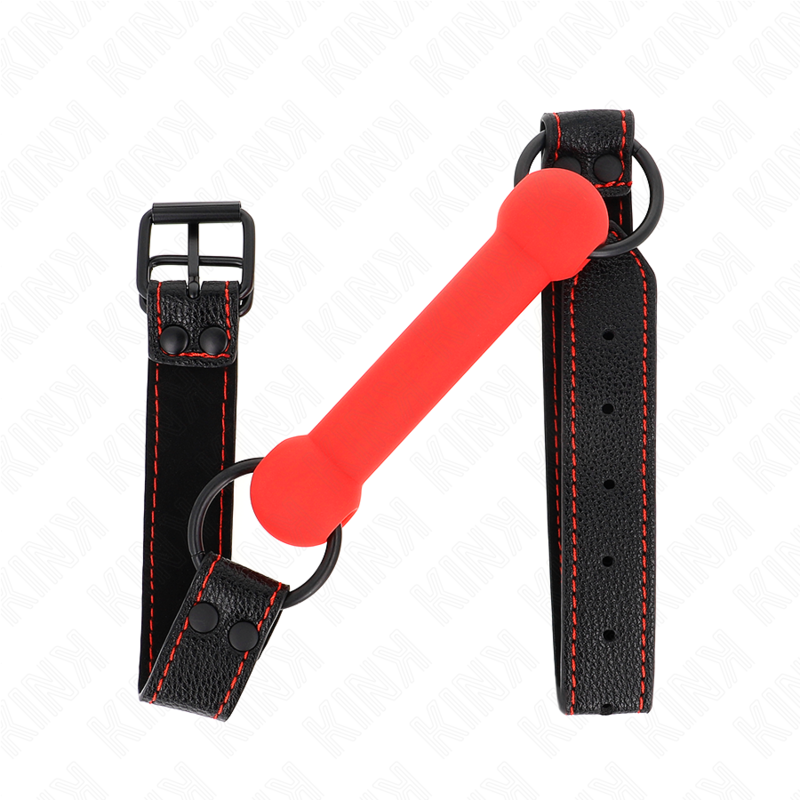 KINK - BONE GAG CON CINTURINO IN SIMILPELLE ROSSO REGOLABILE 41-57 CM - KINK COLLAR & GAG | Lingerie Harness Boutique