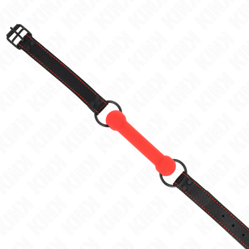 KINK - BONE GAG CON CINTURINO IN SIMILPELLE ROSSO REGOLABILE 41-57 CM - KINK COLLAR & GAG | Lingerie Harness Boutique