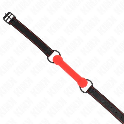 KINK - BONE GAG CON CINTURINO IN SIMILPELLE ROSSO REGOLABILE 41-57 CM - KINK COLLAR & GAG | Lingerie Harness Boutique
