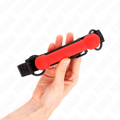 KINK - BONE GAG CON CINTURINO IN SIMILPELLE ROSSO REGOLABILE 41-57 CM - KINK COLLAR & GAG | Lingerie Harness Boutique