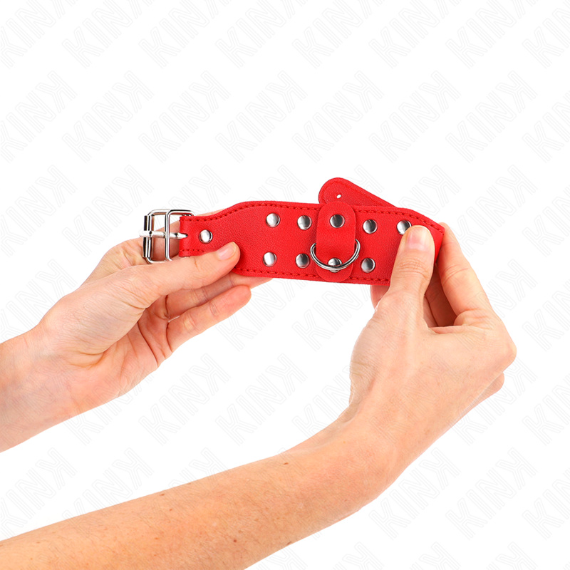 KINK - BRACCIALI CON DOPPIA LINEA DI BORCHIE REGOLABILI ROSSO - KINK COLLAR & GAG | Lingerie Harness Boutique