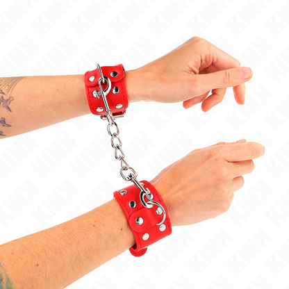 KINK - BRACCIALI CON DOPPIA LINEA DI BORCHIE REGOLABILI ROSSO - KINK COLLAR & GAG | Lingerie Harness Boutique