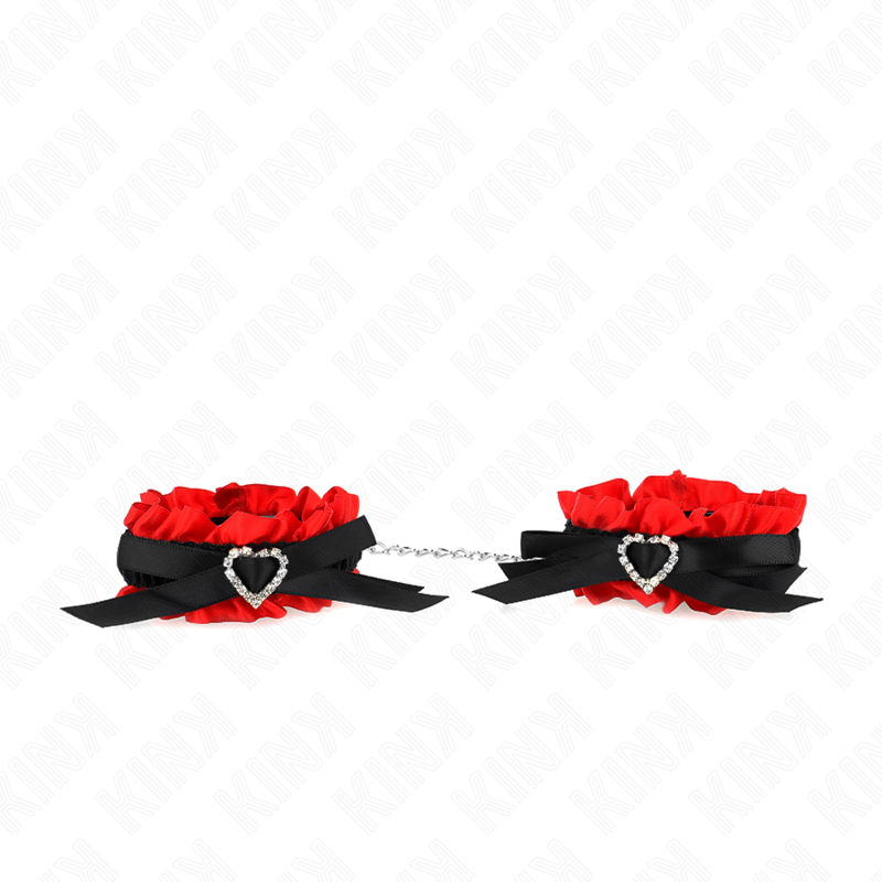 KINK - POLSO ELASTICO IN PIZZO DETTAGLI CUORE ROSSO REGOLABILE 22-35 CM - KINK COLLAR & GAG | Lingerie Harness Boutique