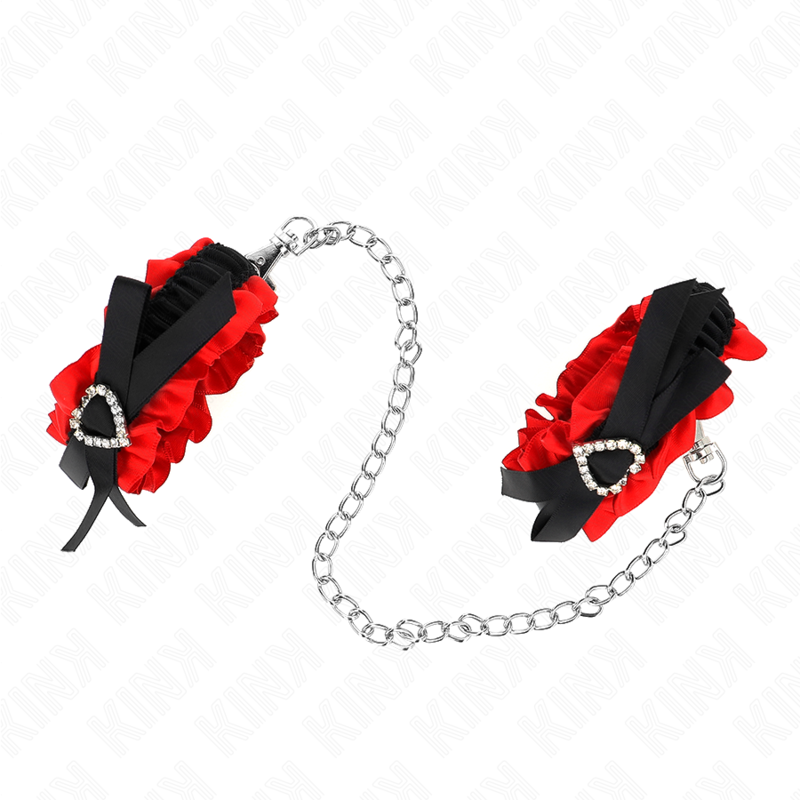 KINK - POLSO ELASTICO IN PIZZO DETTAGLI CUORE ROSSO REGOLABILE 22-35 CM - KINK COLLAR & GAG | Lingerie Harness Boutique