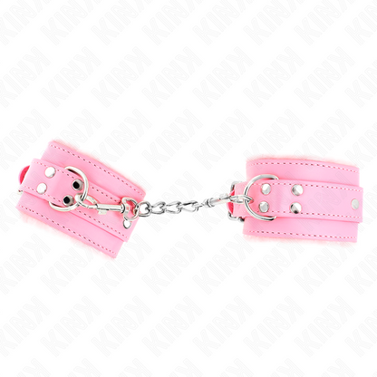 KINK - RESISTENZA DA POLSO IMBOTTITA IN PELLICCIA ROSA CON CINTURA ROSA REGOLABILE 17-29 CM X 6 CM - KINK COLLAR & GAG | Lingerie Harness Boutique