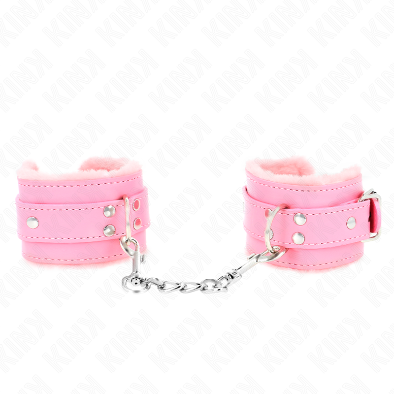 KINK - RESISTENZA DA POLSO IMBOTTITA IN PELLICCIA ROSA CON CINTURA ROSA REGOLABILE 17-29 CM X 6 CM - KINK COLLAR & GAG | Lingerie Harness Boutique
