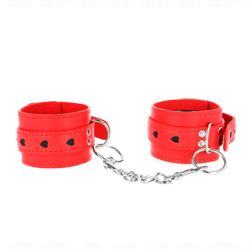 KINK - POLSO ROSSO CON INTARSIO A CUORE NERO REGOLABILE 21-28 CM X 5,5 CM - KINK COLLAR & GAG | Lingerie Harness Boutique