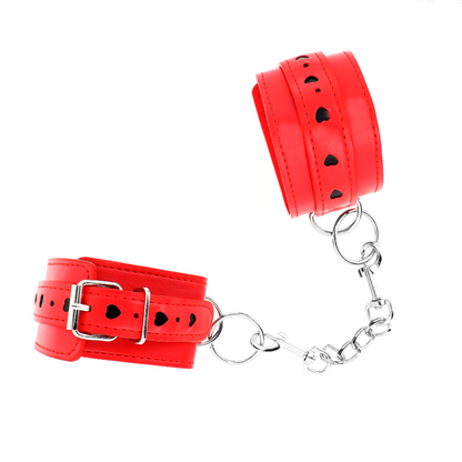 KINK - POLSO ROSSO CON INTARSIO A CUORE NERO REGOLABILE 21-28 CM X 5,5 CM - KINK COLLAR & GAG | Lingerie Harness Boutique