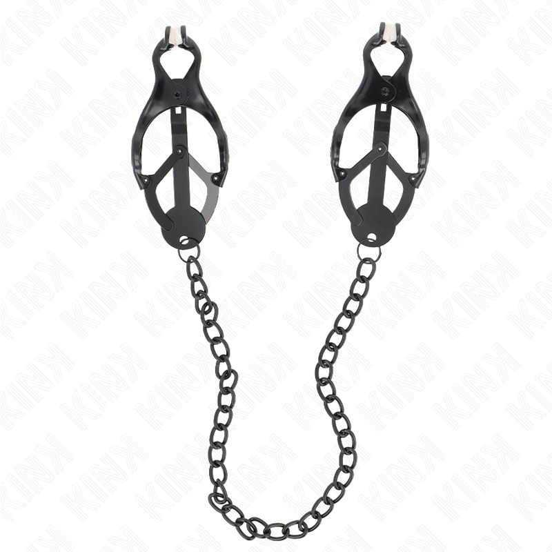 KINK - PINZE PER CAPEZZOLI TRIFOGLIO GIAPPONESE CON CATENA NERA 30 CM - KINK COLLAR & GAG | Lingerie Harness Boutique