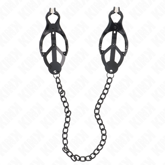KINK - PINZE PER CAPEZZOLI TRIFOGLIO GIAPPONESE CON CATENA NERA 30 CM - KINK COLLAR & GAG | Lingerie Harness Boutique