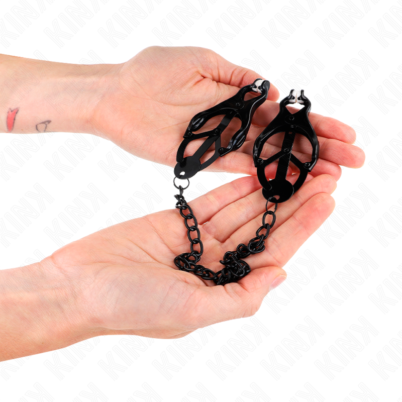 KINK - PINZE PER CAPEZZOLI TRIFOGLIO GIAPPONESE CON CATENA NERA 30 CM - KINK COLLAR & GAG | Lingerie Harness Boutique