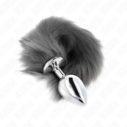 KINK - PLUG ANALE L 10 X 4 CM CON CODA SINTETICA 40 CM GRIGIO E BIANCO - KINK PLEASURE PLUGS | Lingerie Harness Boutique