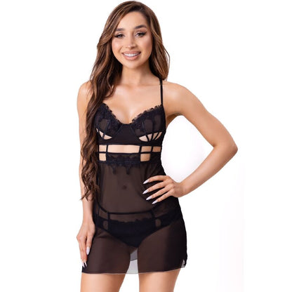 LIVCO CORSETTI FASHION - MAIA 20247 BABYDOLL + PERIZOMA NERO L/XL - LIVCO CORSETTI SETS | Lingerie Harness Boutique
