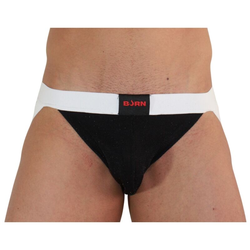 BURN - 004 JOCK NERO LUCIDO / BIANCO XL - BURN | Lingerie Harness Boutique
