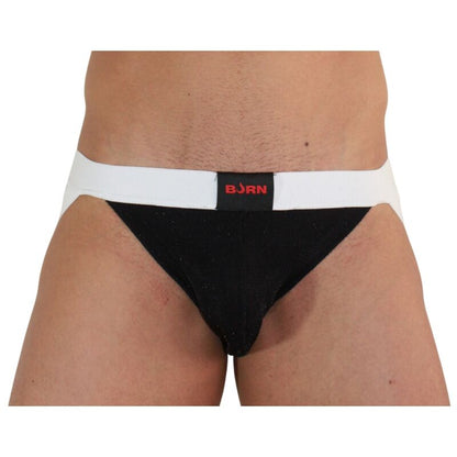 BURN - 004 JOCK NERO LUCIDO / BIANCO XL - BURN | Lingerie Harness Boutique