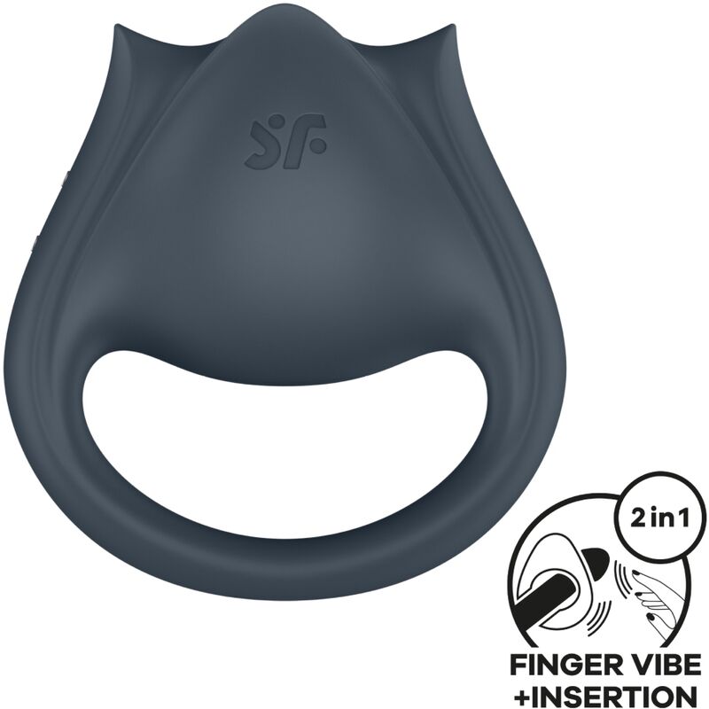SATISFYER - PERFECT PAIR 2 MULTIVIBRATORE 2 IN 1 ANELLO PER PENE E STIMOLATORE PER DITA GRIGIO - SATISFYER PARTNER | Lingerie Harness Boutique