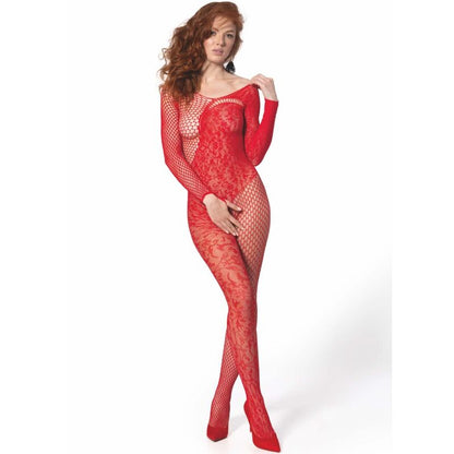 PASSION - BS 107 BODYSTOCKING ROSSO TAGLIA UNICA - PASSION WOMAN BODYSTOCKINGS | Lingerie Harness Boutique