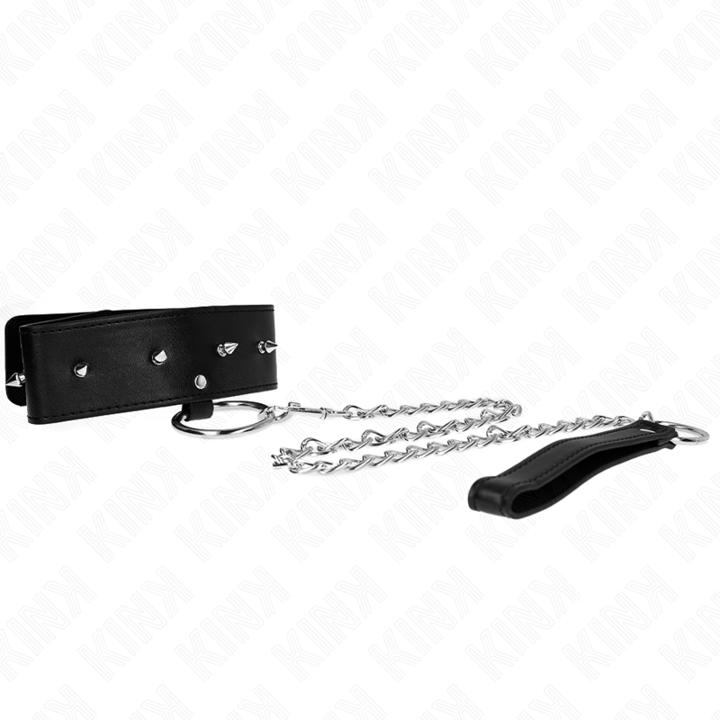 KINK - COLLANA 65 CM CON GUINZAGLIO CON BORCHIE ARGENTO MODELLO 2 REGOLABILE 36-43 CM X 5 CM - KINK COLLAR & GAG | Lingerie Harness Boutique