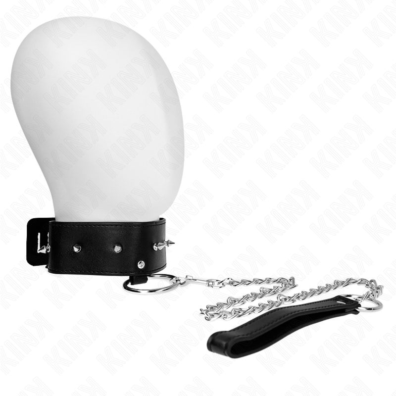 KINK - COLLANA 65 CM CON GUINZAGLIO CON BORCHIE ARGENTO MODELLO 2 REGOLABILE 36-43 CM X 5 CM - KINK COLLAR & GAG | Lingerie Harness Boutique
