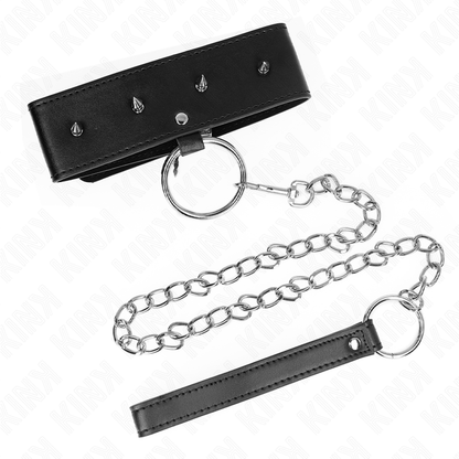 KINK - COLLANA 65 CM CON GUINZAGLIO CON BORCHIE ARGENTO MODELLO 2 REGOLABILE 36-43 CM X 5 CM - KINK COLLAR & GAG | Lingerie Harness Boutique