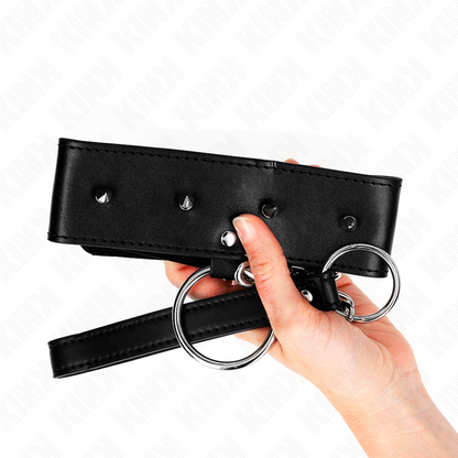 KINK - COLLANA 65 CM CON GUINZAGLIO CON BORCHIE ARGENTO MODELLO 2 REGOLABILE 36-43 CM X 5 CM - KINK COLLAR & GAG | Lingerie Harness Boutique