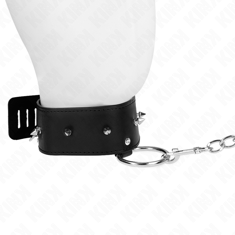 KINK - COLLANA 65 CM CON GUINZAGLIO CON BORCHIE ARGENTO MODELLO 2 REGOLABILE 36-43 CM X 5 CM - KINK COLLAR & GAG | Lingerie Harness Boutique