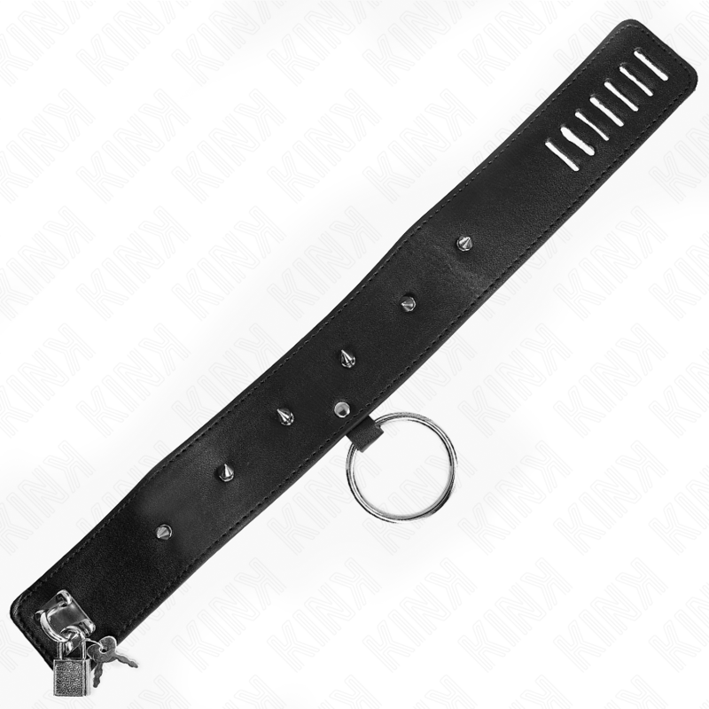 KINK - COLLANA 65 CM CON GUINZAGLIO CON BORCHIE ARGENTO MODELLO 2 REGOLABILE 36-43 CM X 5 CM - KINK COLLAR & GAG | Lingerie Harness Boutique