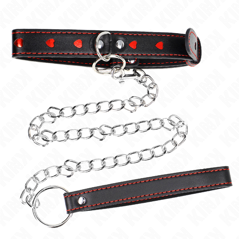 KINK - COLLANA CON CINTURINO 65 CM DETTAGLI CUORE 52,5 X 2,5 CM - KINK COLLAR & GAG | Lingerie Harness Boutique