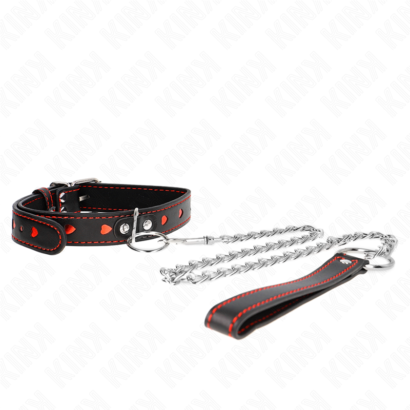 KINK - COLLANA CON CINTURINO 65 CM DETTAGLI CUORE 52,5 X 2,5 CM - KINK COLLAR & GAG | Lingerie Harness Boutique