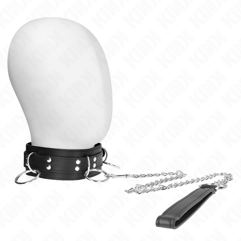 KINK - COLLANA SCHIAVITÙ 3 ANELLI CON CINTURINO 80 CM 53 X 5 CM - KINK COLLAR & GAG | Lingerie Harness Boutique