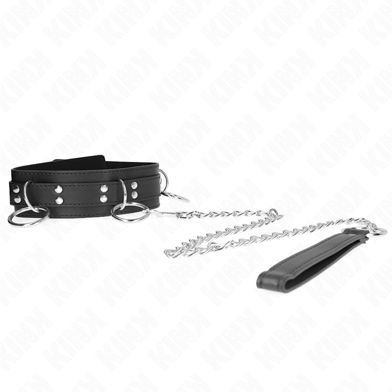 KINK - COLLANA SCHIAVITÙ 3 ANELLI CON CINTURINO 80 CM 53 X 5 CM - KINK COLLAR & GAG | Lingerie Harness Boutique