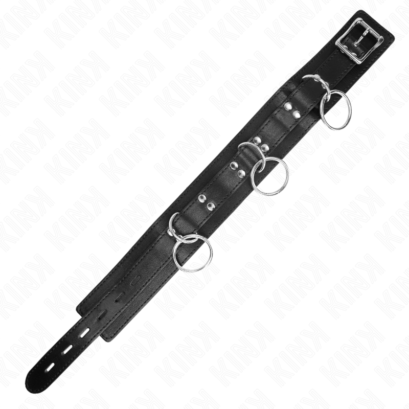 KINK - COLLANA SCHIAVITÙ 3 ANELLI CON CINTURINO 80 CM 53 X 5 CM - KINK COLLAR & GAG | Lingerie Harness Boutique