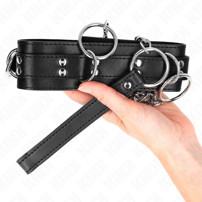 KINK - COLLANA SCHIAVITÙ 3 ANELLI CON CINTURINO 80 CM 53 X 5 CM - KINK COLLAR & GAG | Lingerie Harness Boutique