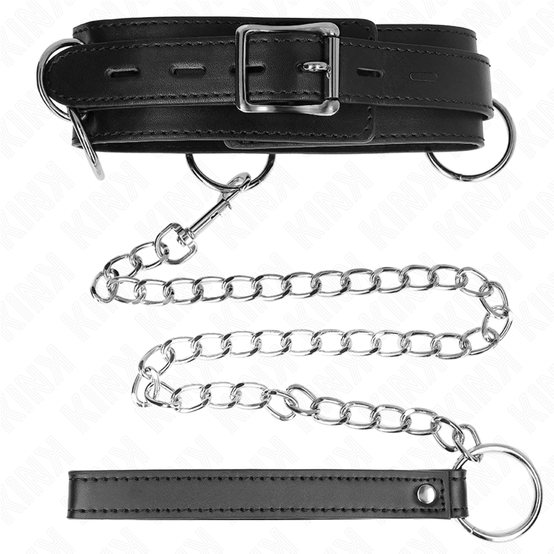 KINK - COLLANA SCHIAVITÙ 3 ANELLI CON CINTURINO 80 CM 53 X 5 CM - KINK COLLAR & GAG | Lingerie Harness Boutique